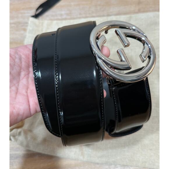 Gucci Interlocking G Brushed Leather Wide Belt Black Silver Buckle Size 80 main image 8